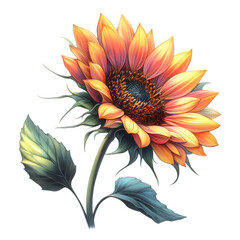 Sunflower in watercolor, transparent background