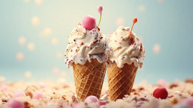 Ice cream cone is a beautiful summer. Generative AI