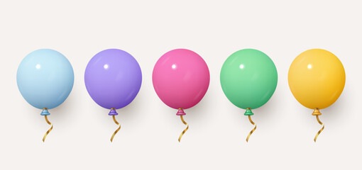 Realistic color glossy balloons. Glossy realistic 3d balloon set isolated on white background. Vector illustration