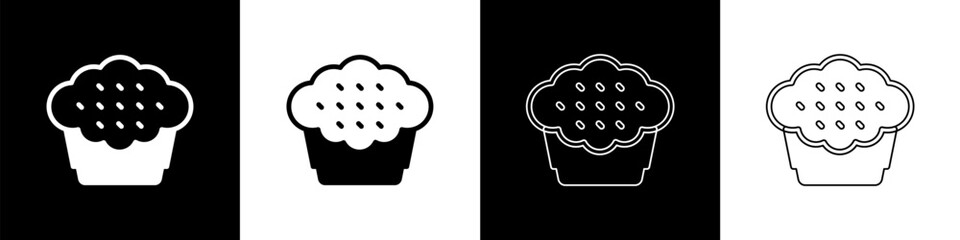 Set Muffin icon isolated on black and white background. Vector