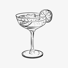Vector illustration element coctail in doodle style. Hand drawn sketch. Icon, symbol, logo. Cute hand drawn glass of sweet drink.
