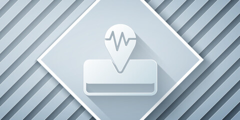 Paper cut Earthquake icon isolated on grey background. Paper art style. Vector