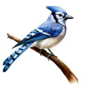 Watercolor Blue Jay. Blue Jay Clipart. Hand Drawn Bird Illustrations.