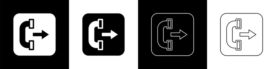 Set Outgoing call phone icon isolated on black and white background. Phone sign. Telephone handset. Vector