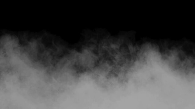 Realistic 4k fog or smoke, ice smoke cloud, vapor smoke cloud with slow motion on black background