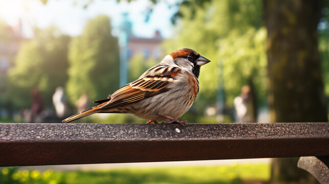 selective image of brown sparrow rest on the park