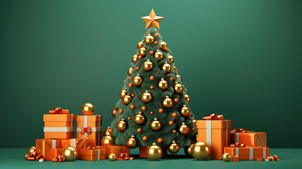 Fototapeta premium 3d Christmas tree with gifts with copy space