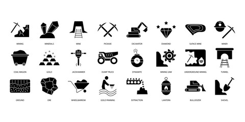 Mining icons set. Set of editable stroke icons.Vector set of Mining - obrazy, fototapety, plakaty