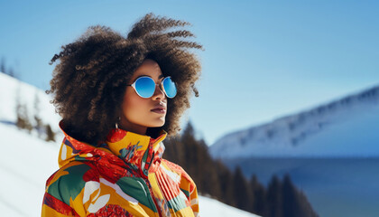 Afro american girl enjoy outside alone in mountain landscape.