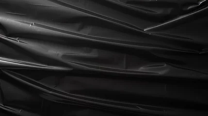Fotobehang Realistic plastic wrap texture on black background. Wrinkled packaging © Alexander Kurilchik
