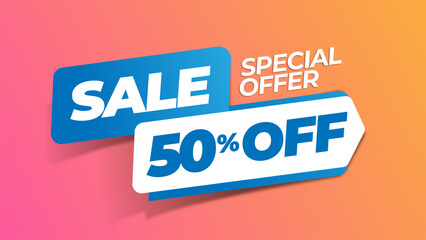 Sale discount banner template. Promotion offer 50% discount. Vector graphic resources for ads  design and all kind of product marketing.