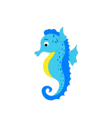 Blue cartoon seahorse isolated on white background. Vector illustration, print for background, print on fabric, paper, wallpaper, packaging.