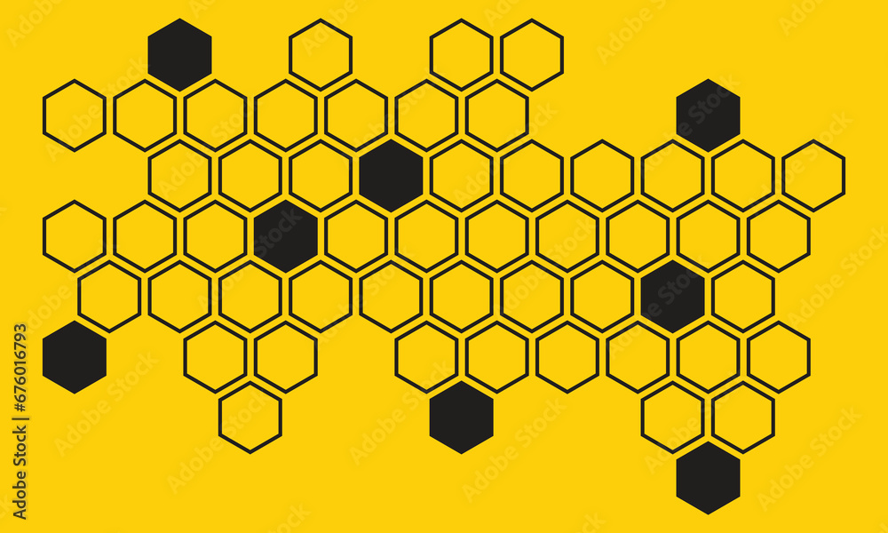 Poster abstract monochrome creative honeycomb pattern with orange background.