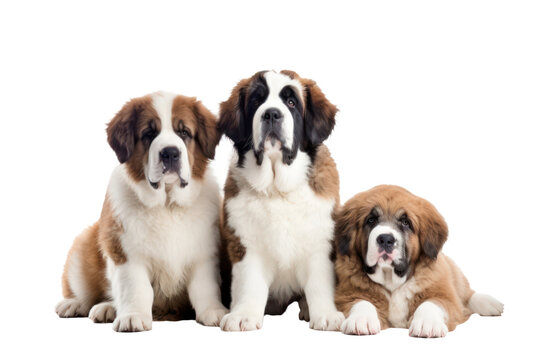 Saint Bernard dogs looking at the camera isolated on transparent background