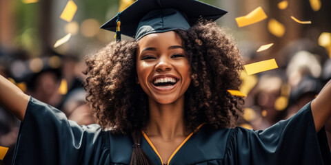 Smiling African American Female Student in Graduation Attire