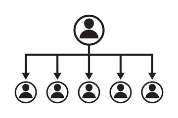 Social networking diagram, Social media connections. Hierarchy, leader icon. Hierarchy of company. Flat vector illustration.