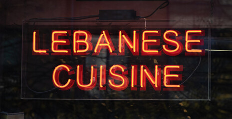 lebanese cuisine neon sign on a restaurant 