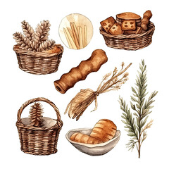 Scandinavian Christmas Watercolor Elements, without background in PDF format