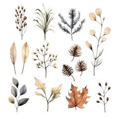 Scandinavian Christmas Watercolor Elements, without background in PDF format