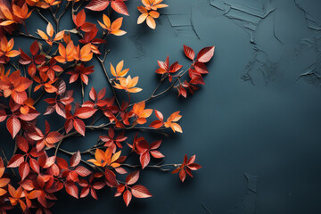 Immerse yourself in the warmth of autumn with a picturesque background adorned by yellow and red leaves, providing ample copy space for your creativity. Ai generated