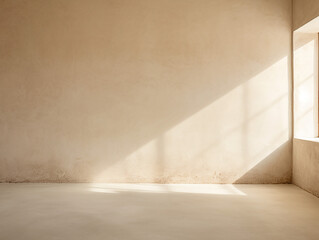empty light cream room, with glare from the window. Interior background for the presentation