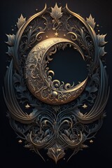 Ornate fantasy cover with crescent moon.