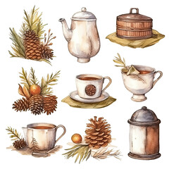 Scandinavian Christmas Watercolor Elements, without background in PDF format