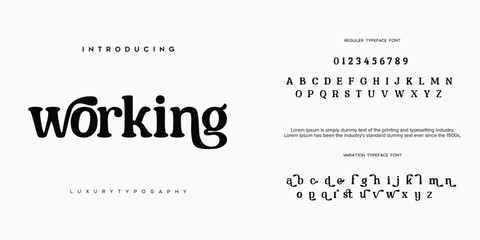 Working luxury elegant alphabet letters and numbers. Elegant wedding typography classic serif font decorative vintage retro. Creative vector illustration - obrazy, fototapety, plakaty