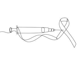 AIDS. Syringe. One line - obrazy, fototapety, plakaty