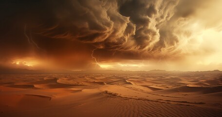 A Desert Sandstorm Illuminated by Lightning. Abstract background. Generative AI