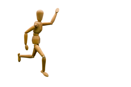 Wooden doll running. Human simulator model. Transparent background. - Powered by Adobe
