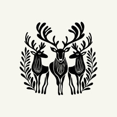 Merry Christmas and Happy New Year illustration, for greeting cards, posters, holiday covers. Xmas festive linocut black hand drawn.