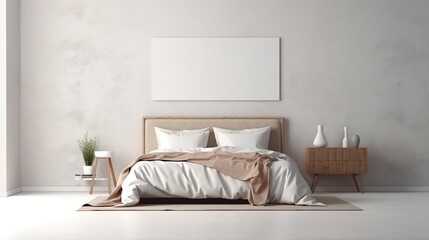 Minimalist bed double ai generated frame mockup bedroom - obrazy, fototapety, plakaty