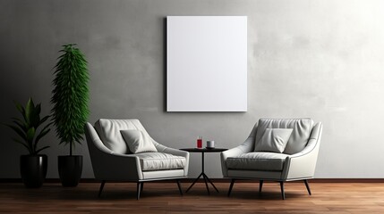 2 armchairs coffee table ai generated frame mockup living room