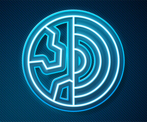 Glowing neon line Earth core structure crust icon isolated on blue background. Vector