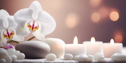 Spa still life background with stones and candles.