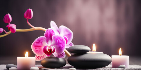 Spa still life background with stones and candles.