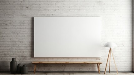 Horizontal white canvas above scandinavian deco ai generated frame mockup living room