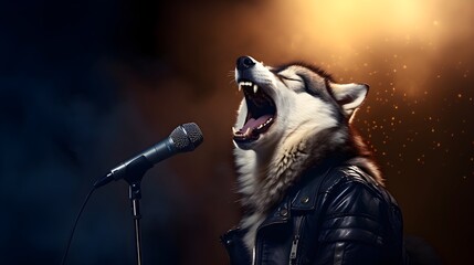 Dog Singing Spitting Rhymes Into The Microphone.  AI Generated. - obrazy, fototapety, plakaty