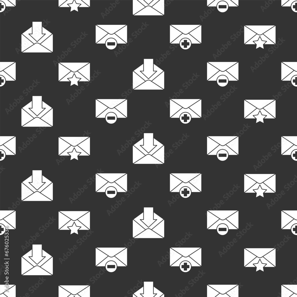 Poster set received message concept, envelope with star, envelope and delete envelope on seamless pattern. 