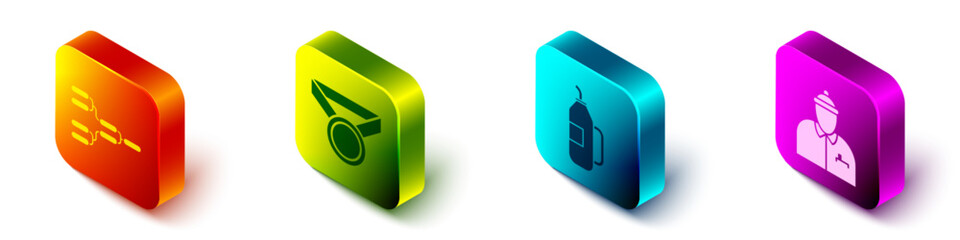 Set Isometric Championship tournament bracket, Medal, Fitness shaker and Hockey coach icon. Vector