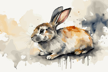 Whimsical Sumi-e Bunny in Aquarelle. Generative AI