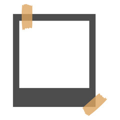 Blank polaroid photo frame with sticky tape isolated on white paper background