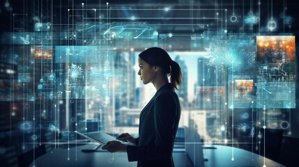 Fototapeta premium Woman Networking With Technology. Created with Generative AI.
