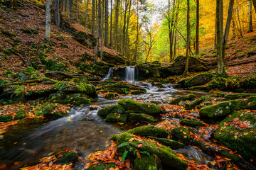 Jeseníky waterfalls, autumn, water, mountains, forest, trees, landscape, autumn, river, water, forest, fall, nature, waterfall, tree, landscape, trees, rocks, green, beautiful, rock, season, colorful © Petr