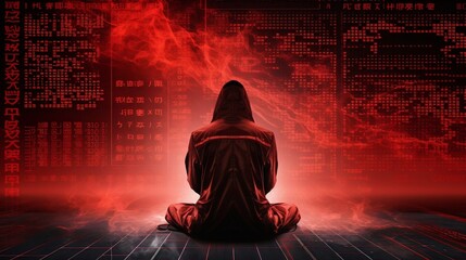 Hacker From East Asia Technology Background.  Created With Generative AI.