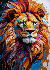 modern oil painting of king lion head, artist collection of animal painting for decoration and interior, canvas art, abstract. colorful