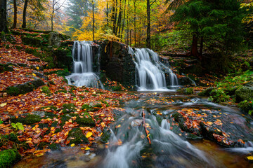 Vodopády Jeseníků, Jeseníky waterfalls, autumn, water, mountains, forest, trees, landscape,