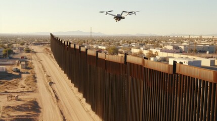 AI Generated Military Attack Drone Patrolling Skies Around Border Walls