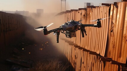 AI Generated Military Attack Drone Patrolling Skies Around Border Walls